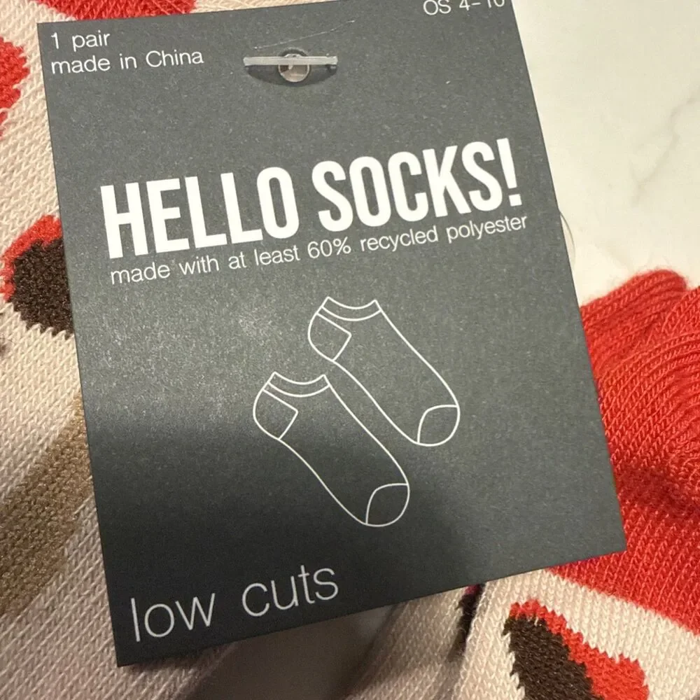 Hello Socks! Hedgehog Mushroom Low-Cut Socks One Size (4-10) 3 Pairs Women’s